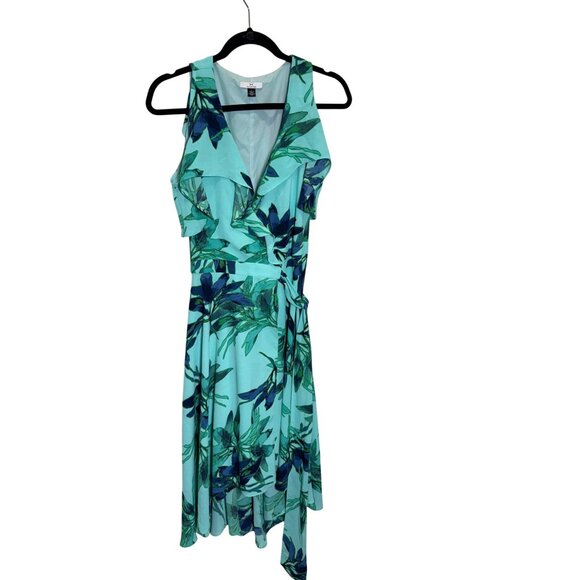 Halston Dresses & Skirts - Halston Women Floral Wrap Dress Sleeveless Fit & Flare Asymmetrical Hem Size L